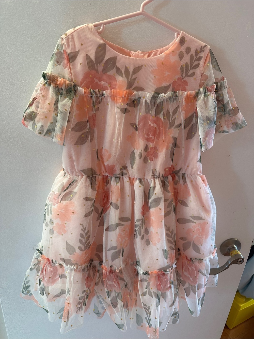 Kids Pink Floral Ruffle Tiered Dress